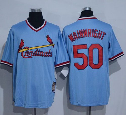 Cardinals #50 Adam Wainwright Blue Cooperstown Throwback Stitched MLB Jersey - Click Image to Close